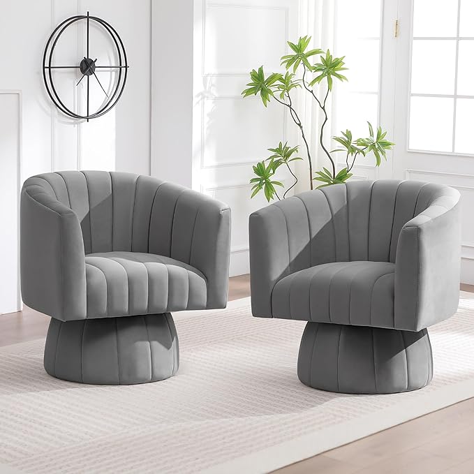 Swivel Accent Barrel Chair Set of 2, Cute Comfy Small Round 360° Arm Chair