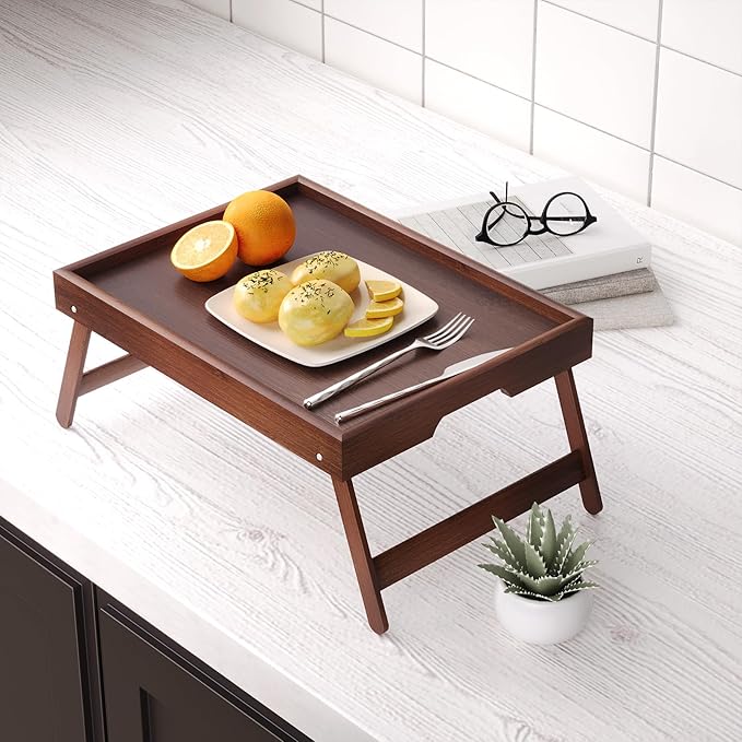 Fibogollo 4 Pack Bamboo Bed Tray Table