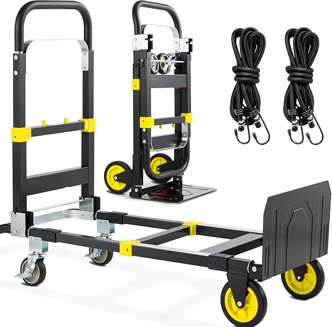 3-in-1 Folding Hand Trucks, 600Lbs Convertible Hand Truck Dolly, Heavy Duty