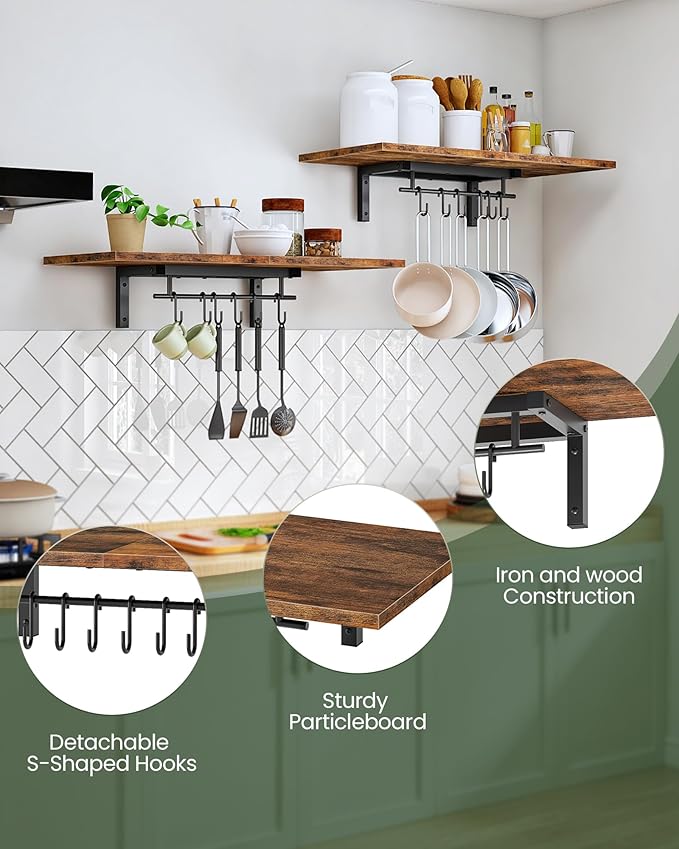 CHOEZON Wall-Mounted Pot Racks, Floating Shelves, Vintage Pot Hangers