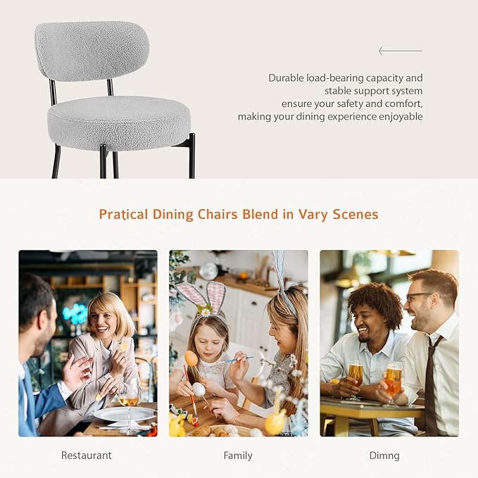 Sweetcrispy Dining Chairs Set of 2, Boucle Upholstered Modern Mid Century Round
