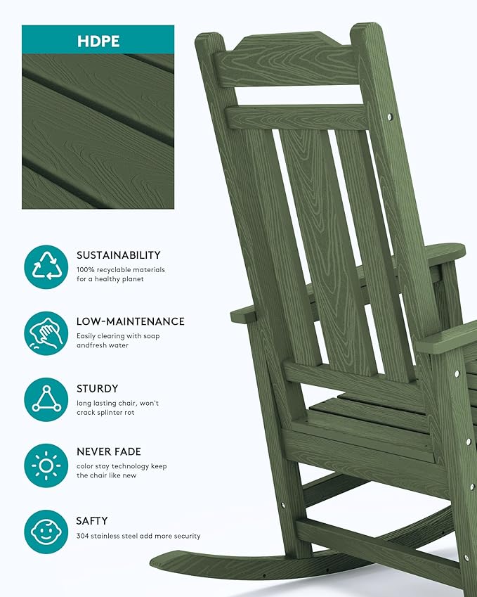 SERWALL Oversized Rocking Chair Set of 4 Outdoor, HDPE Outdoor Rocking Chair