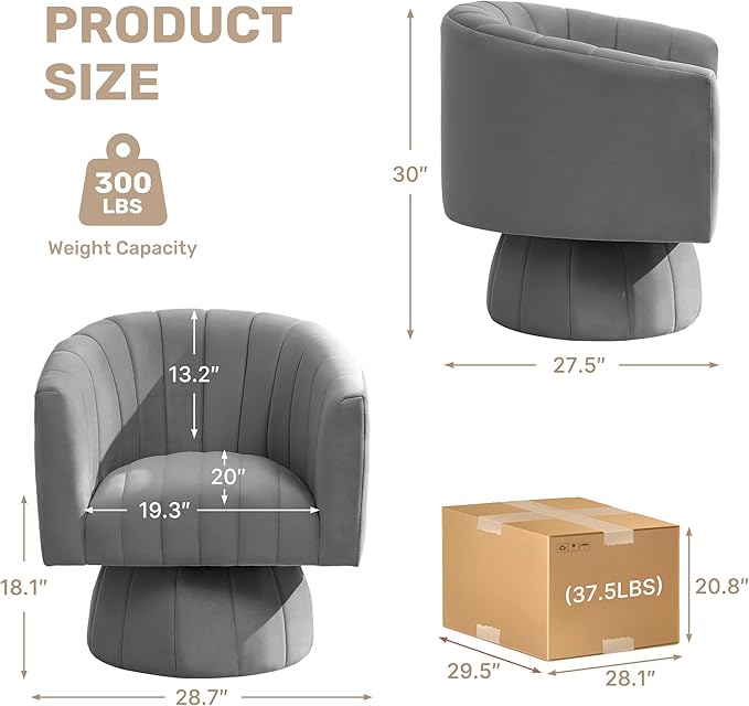Swivel Accent Barrel Chair Set of 2, Cute Comfy Small Round 360° Arm Chair