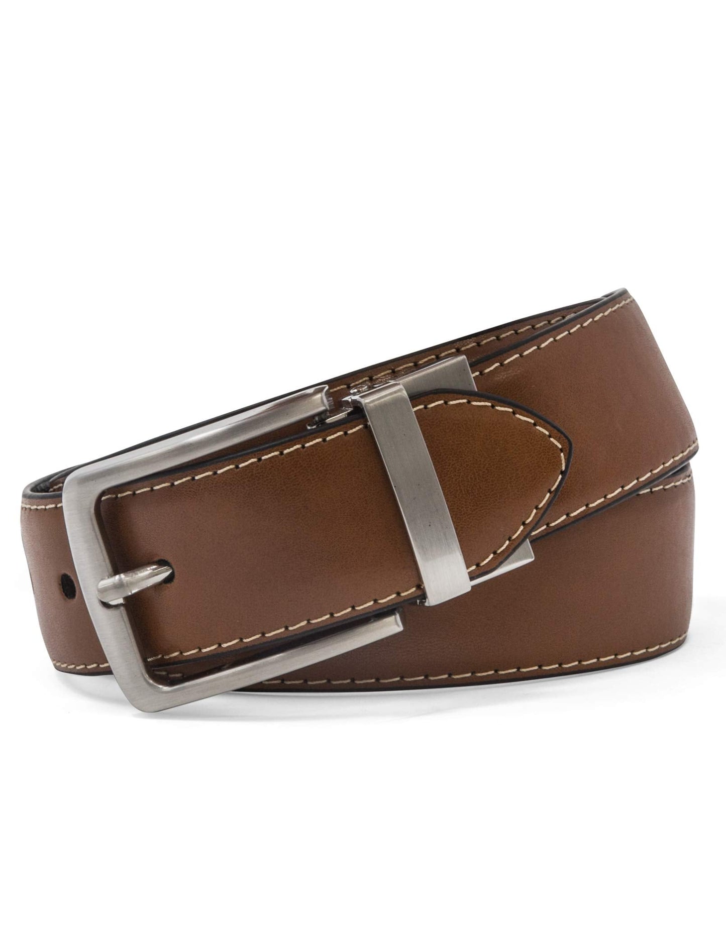 Steve Madden Reversible Men's Dress Casual Every Day Leather Belt, Cognac/Black (Feather Edge), 36