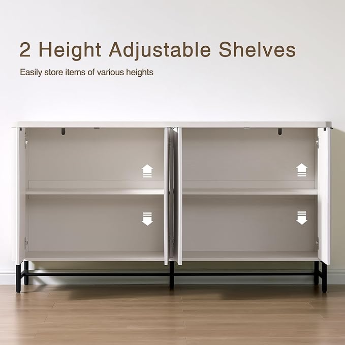 Fatmok 65" Buffet Cabinet with Storage, Fluted Credenza Sideboard with 4 Doors