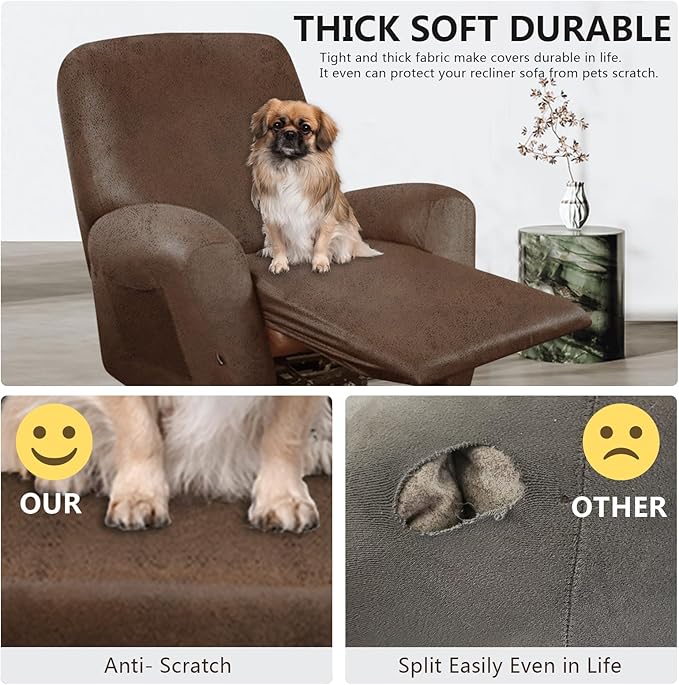 ANARACHON Leather Look Oversize Recliner Chair Covers, Thick 4 Pieces Recliner