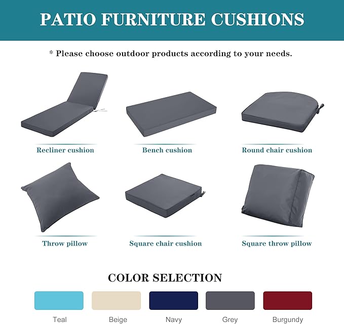 Chaise Lounge Cushion Outdoor, Waterproof and Stain-Resistant Lounge Deck