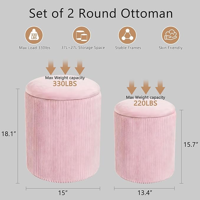 CAROLMADE Set of 2 Round Ottoman