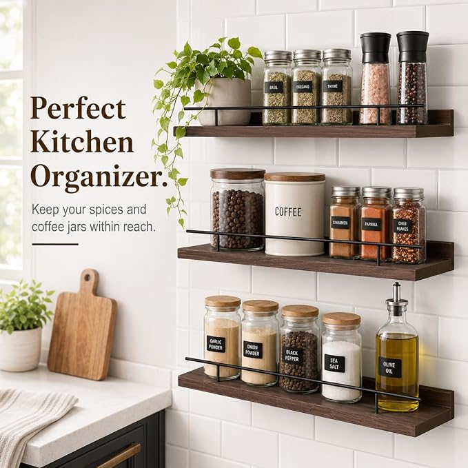 3-Piece Rustic Wood Floating Shelves