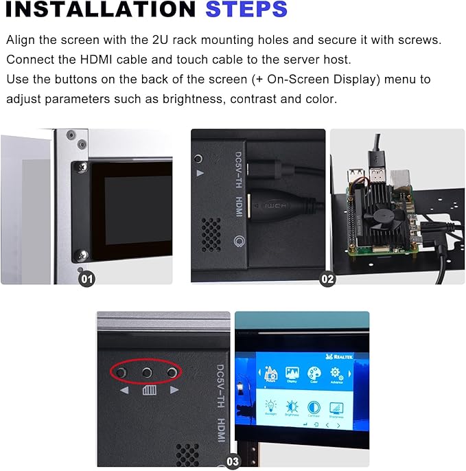 GeeekPi 7.84 inch 1280x400 LCD Touch Screen 2U Rack Mount Monitor