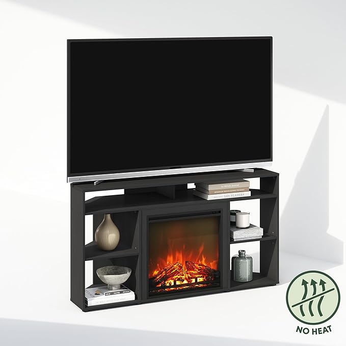 Furinno Jensen Fireplace TV Stand, NO Heat Decorative Electric Fireplace Corner
