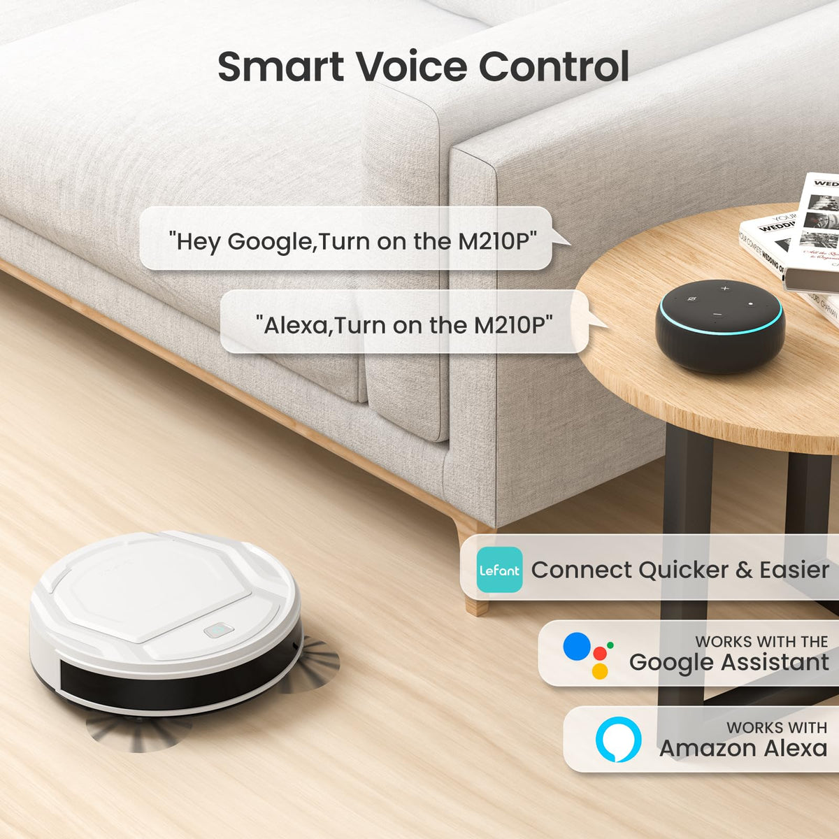 Lefant M210 Pro Robot Vacuum Cleaner, 2200Pa Powerful Suction, 120 Mins Runtime, Automatic Self-Charging, Wi-Fi/App/Alexa Control, Perfect for Pet Hair, Hard Floors, and Low-Pile Carpets