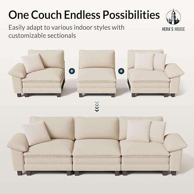 HERA'S HOUSE 124" Modular Sectional Sofa, Oversized U Shaped Couches