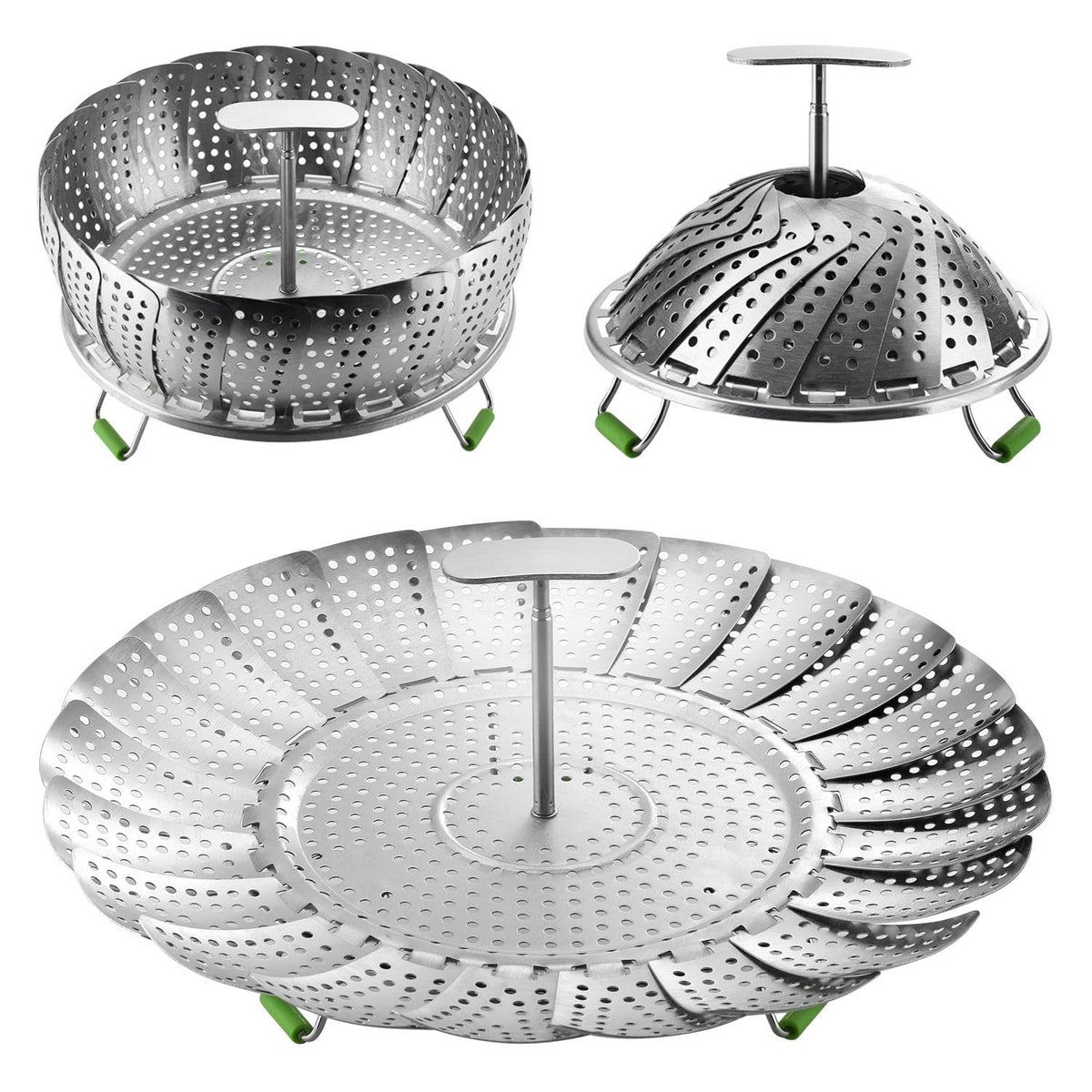 Flexzion Vegetable Steamer Basket for Pot - Stainless Steel Steaming Basket for Veggie, Fish, Meats, Eggs - Extendable Expandable Foldable Steam Basket w/Handle for Various Pot Size, 7 to 11 Inch