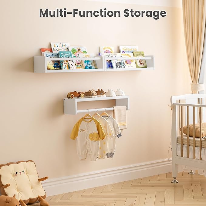 upsimples 2 Pack Nursery Book Shelves, 15.7 Inch Floating Bookshelves