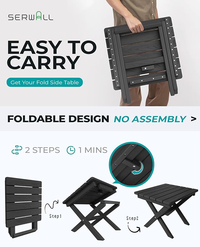 SERWALL Portable Folding Adirondack Table, HDPE Material Outdoor End Table