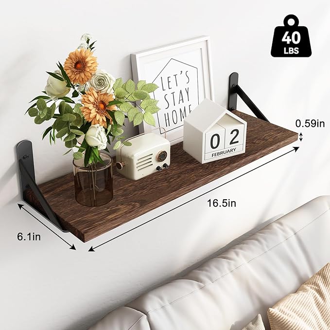 Fixwal Floating Shelves for Wall, Wood Wall Mounted Shelves for Bedroom