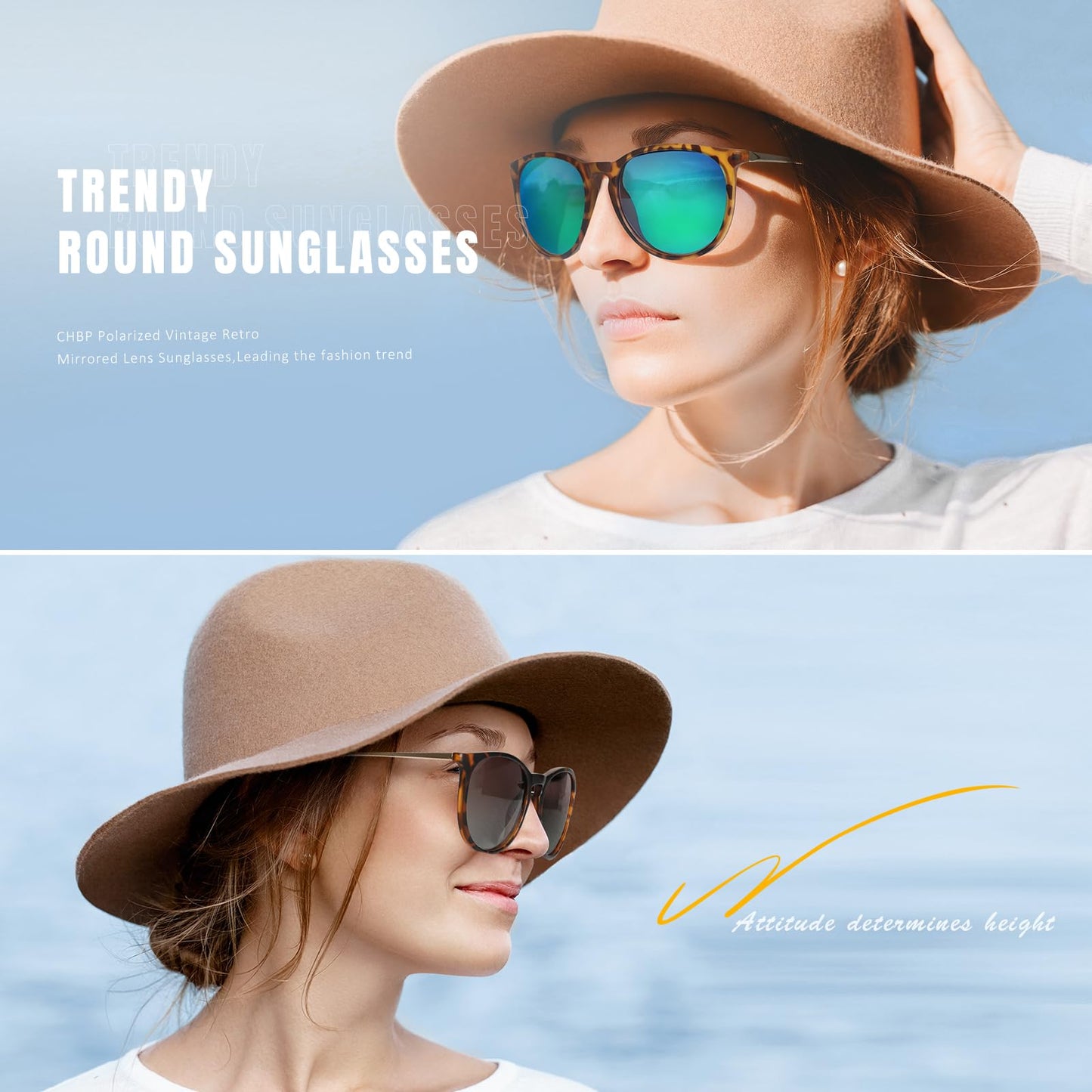 CHBP Sunglasses Womens Men Polarized UV Protection Trendy Vintage Retro Round Mirrored Lens Sunglasses For Women