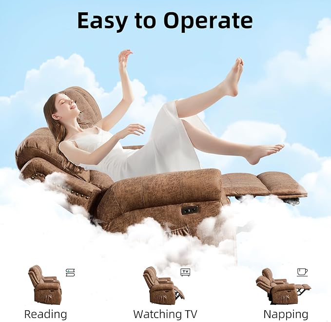 EBELLO Faux Leather Power Recliner Sofa Furniture Set, Included Electric