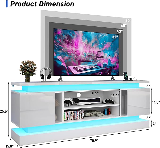 chartustriable 71IN LED TV Stands w/Power Outlet