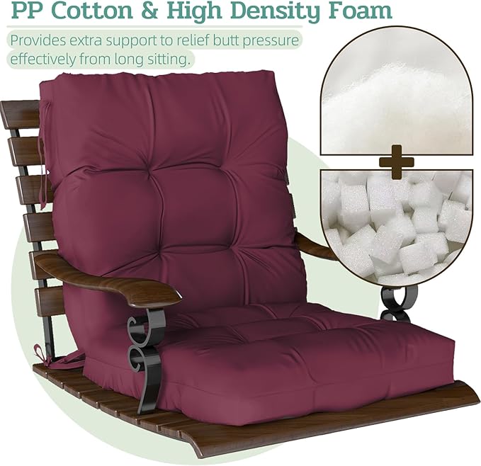 Outdoor Chair Cushions Set of 2, High Back Soft Seat Pad