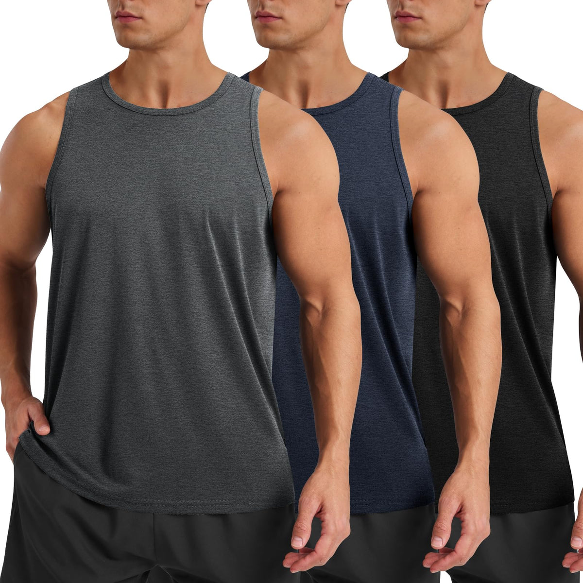 BOOJO 3 Pack Tank Tops Men - Summer Quick Dry Moisture Wicking Workout Muscle Sleeveless Shirts for Gym Beach Running