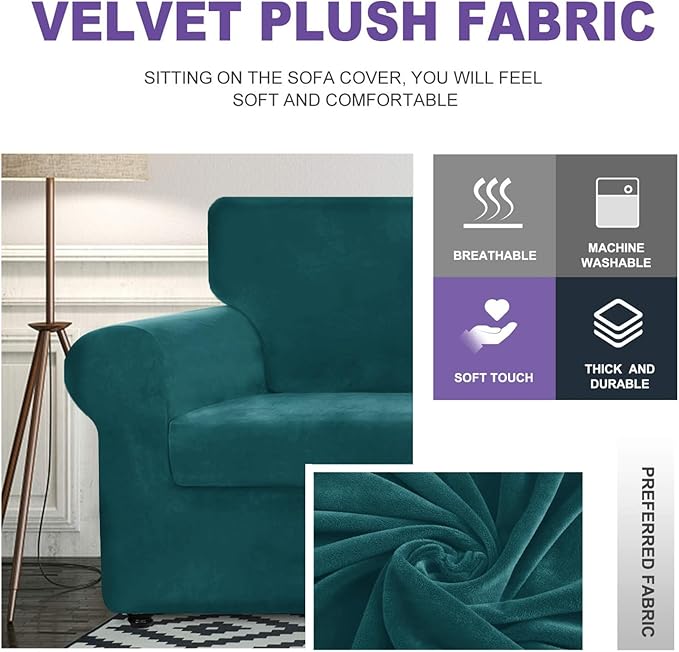 ZNSAYOTX Oversized Velvet Couch Cover 4 Piece Stretch Sofa Covers