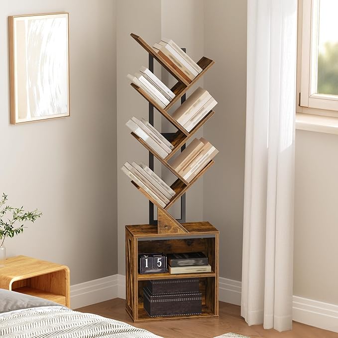 RALGEND Tree Bookshelf, 6 Tier Bookcase