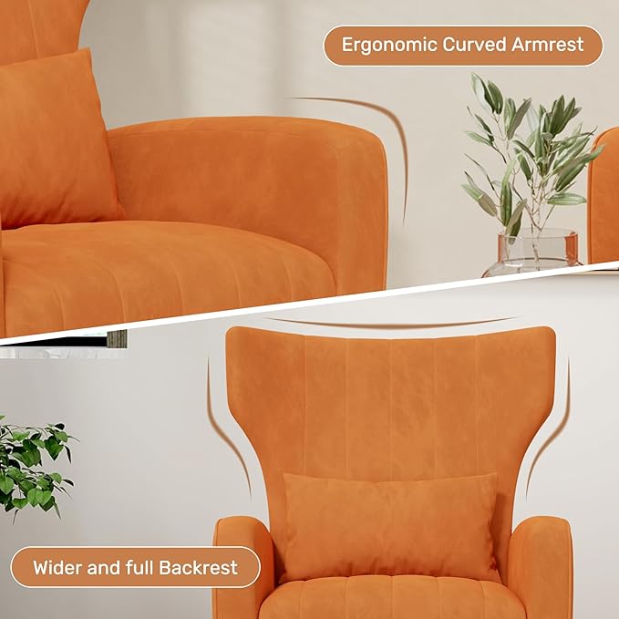 Nebuaegis Orange Velvet Accent Chair Set of 4, Wingback Chair