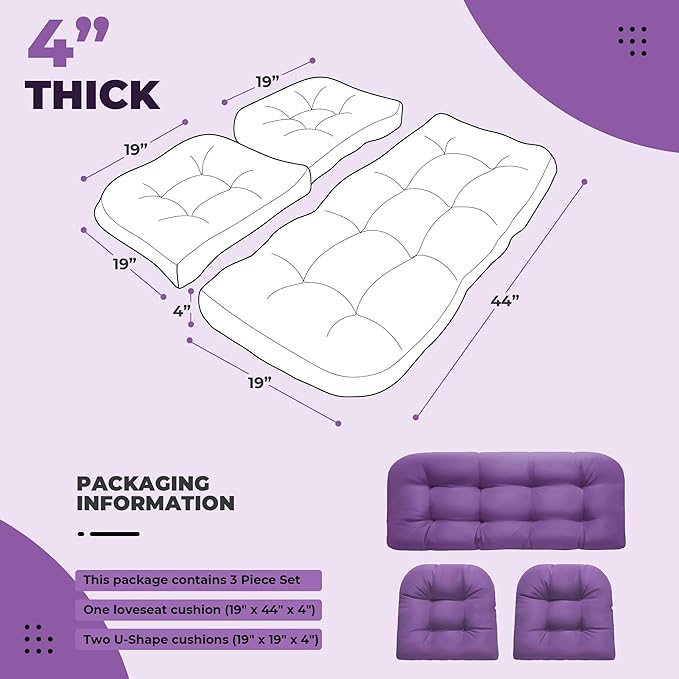 DANGHOOGY Wicker Chair Cushions, Waterproof Outdoor Loveseat Cushions