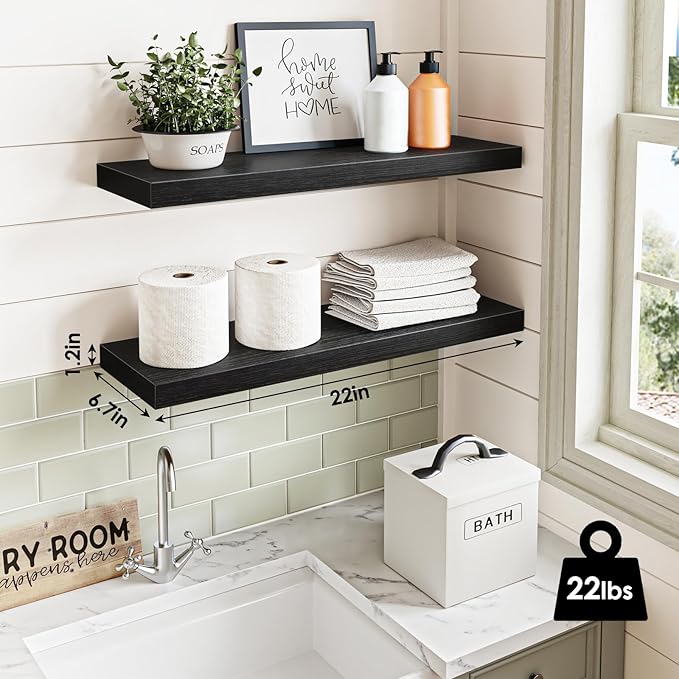 Fixwal Black Floating Shelves for Wall, Bathroom and Kitchen, Wall Shelves for