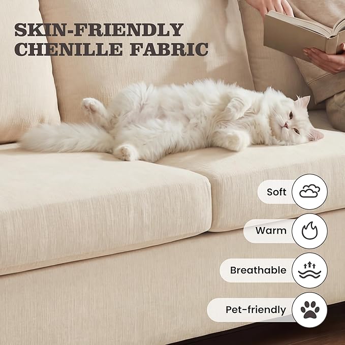 Apicizon 89" 3 Seater Modern Sofa, Chenille Couch