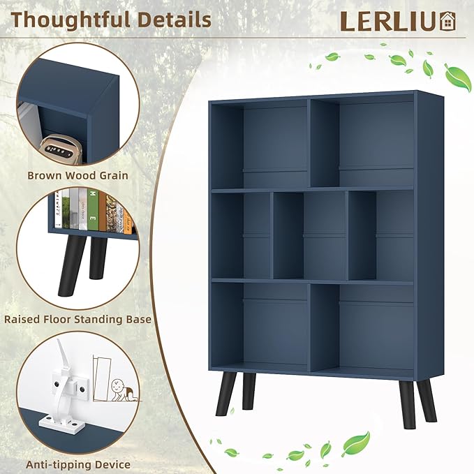 YAHARBO Blue Bookshelf, 3 Tier Book Shelf