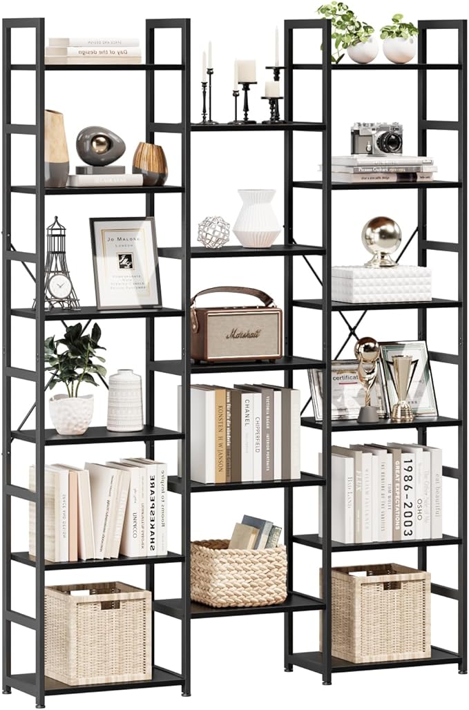 NUMENN Triple Column 6 Tier Bookshelf, Bookcase