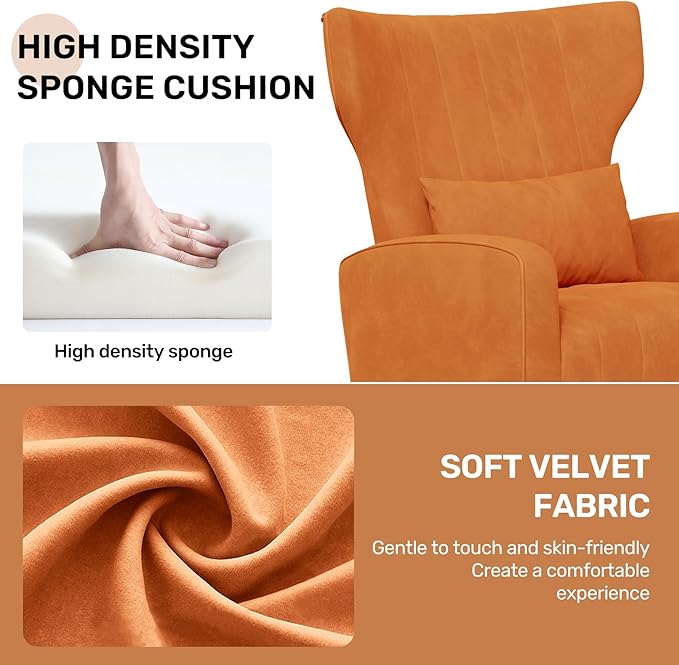 Nebuaegis Orange Velvet Accent Chair Set of 4, Wingback Chair