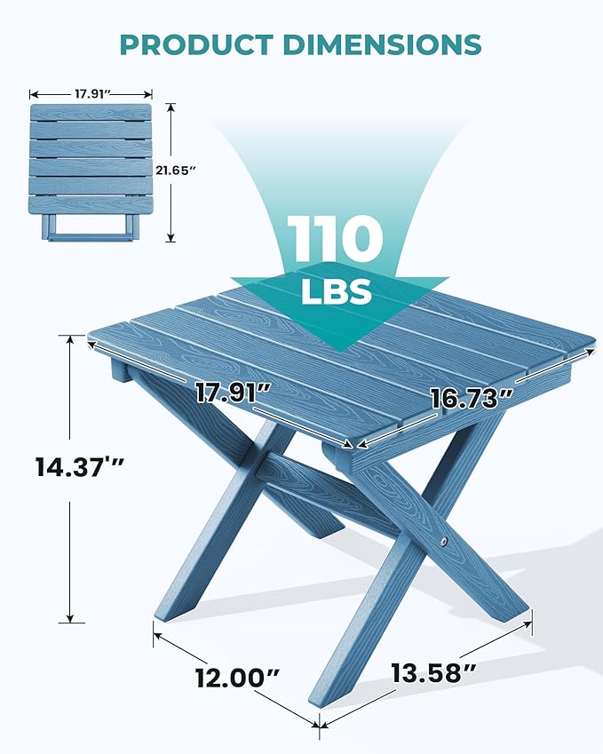 SERWALL Folding Outdoor Side Table Set of 2, Portable Adirondack Side Table
