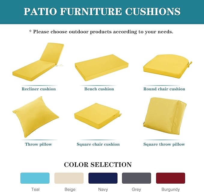 Chaise Lounge Cushion for Outdoor Furniture, Waterproof Fade and Tear Resistant
