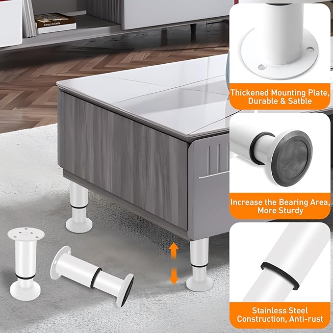 4 Pcs Adjustable Height Furniture Support Legs 10-17 inch, Metal Adjustable