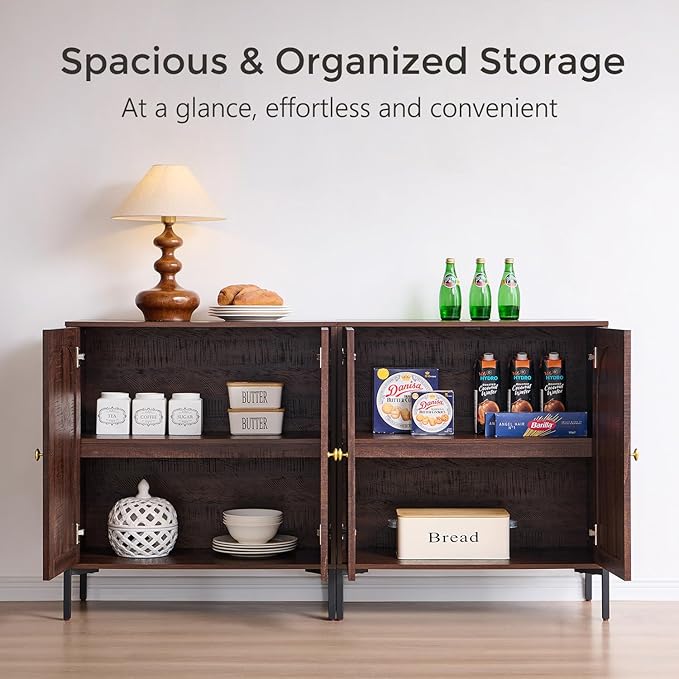 IFBUY Modern Sideboard Buffet Cabinet, 123.5" W Fluted Arched Buffet Cabinet