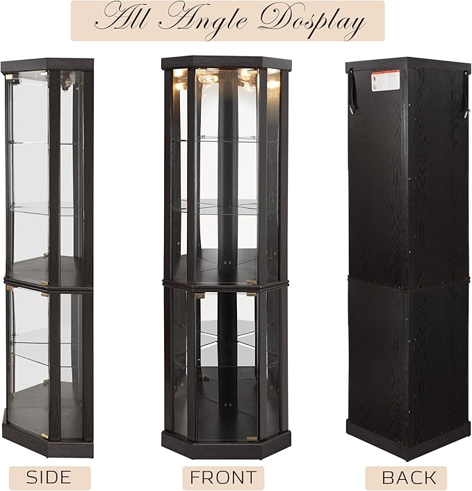 Corner Curio Cabinet, Light Bulb Inclued, Wine Bar China Cabinet