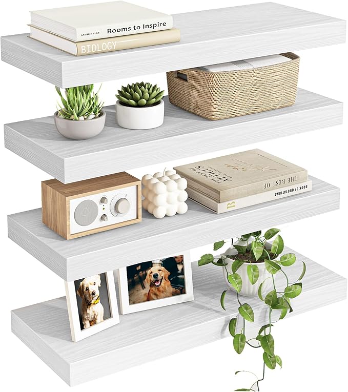 Fixwal White Shelves for Wall, 15.7in Rustic Wood Finish Floating Wall Shelves