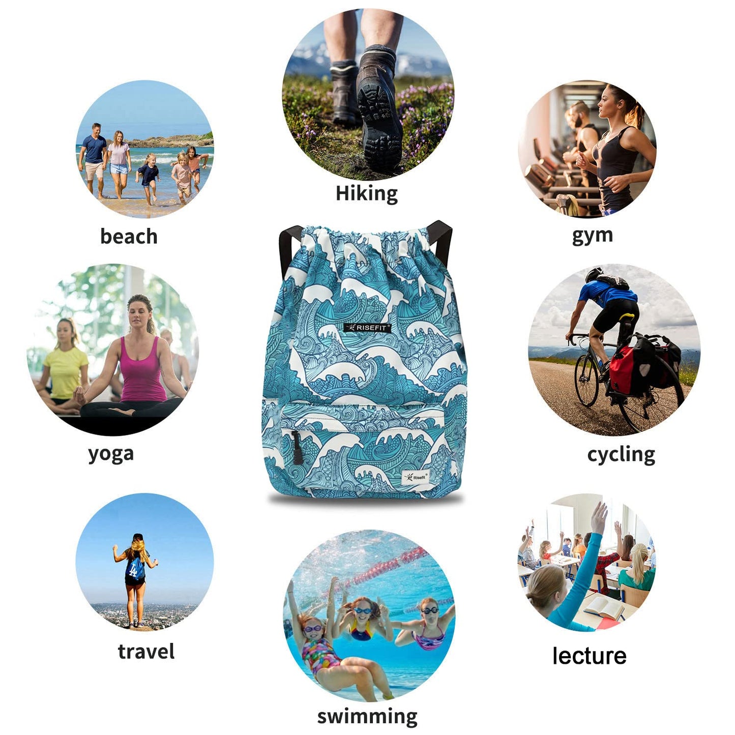 Risefit Waterproof Drawstring Bag, Gym Bag Sackpack Sports Backpack for Men Women