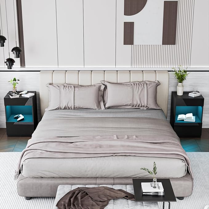 HOMMPA Open Shelf LED Nightstand