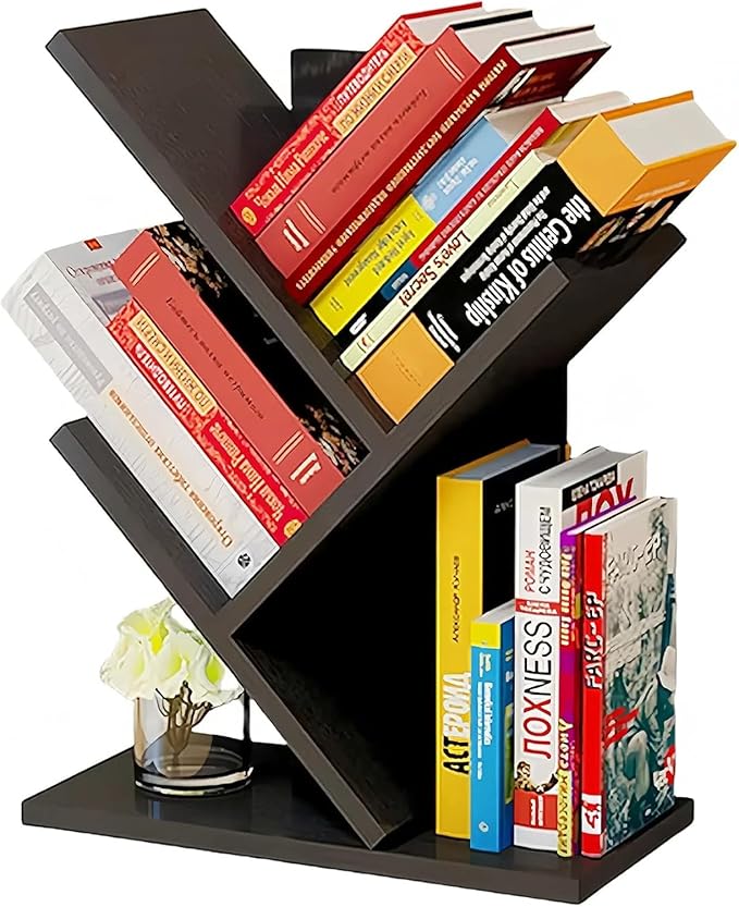 Godferyxin Tree Bookshelf, 3-Tier Wood Small Bookshelf and Mini Bookcase