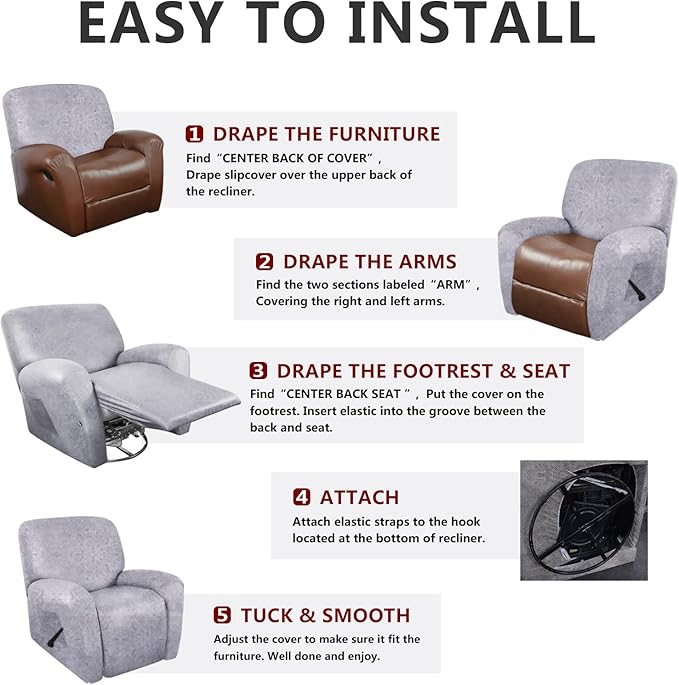 ANARACHON Recliner Chair Covers Leather Like, 4 Pieces Recliner Cover