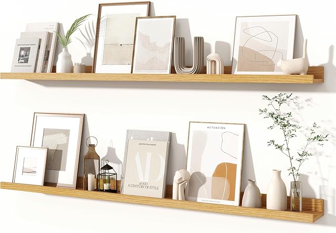 Fun Memories Picture Ledge Shelves Set of 2, 48 Inch Rustic Wall Mounted