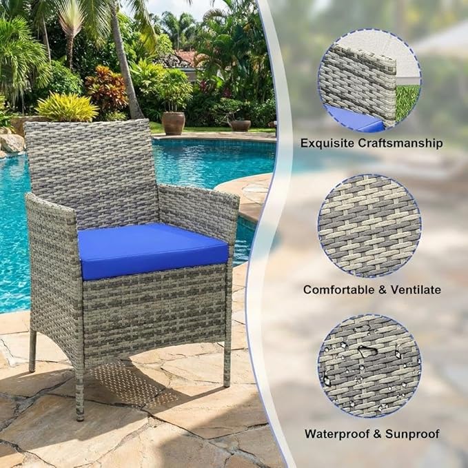 3 Piece Outdoor Patio Furniture Set, All-Weather PE Rattan Wicker Chairs