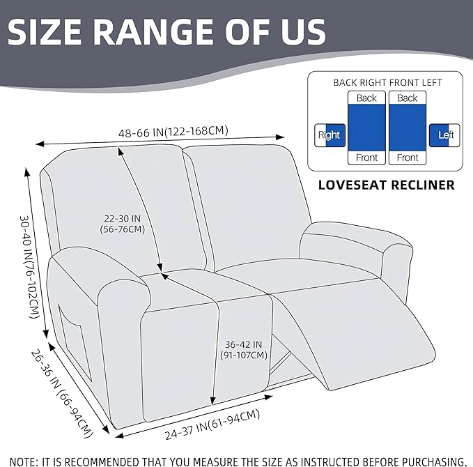 Genina Recliner Loveseat Covers, Stretch Reclining Sofa Covers, 2 Seater Couch