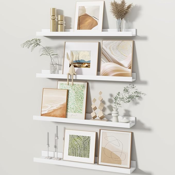Fun Memories Picture Ledge Shelves Set of 4, 24 Inch Rustic Wall Mounted