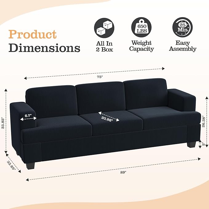 Apicizon Modern Loveseat Set of 2 & 3-Seater Sofa, Corduroy Couch 3 Piece Sofa